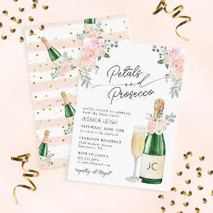 Invitation Fête de mariage avec vin pétillant Petals & Prosec