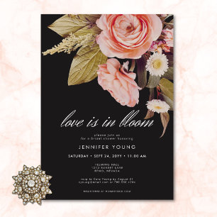 Invitation Fête de mariage Black Moody Pink Love Is In Bloom