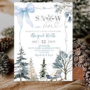 Invitation Fête de mariage Blue Bow Coquette Snow In Love