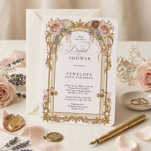 Invitation Fête de mariage Blush Peony Or