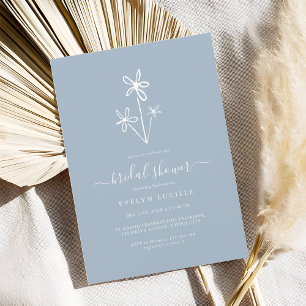 Invitation Fête de mariage bohème à l'aquarelle bleu poussiér