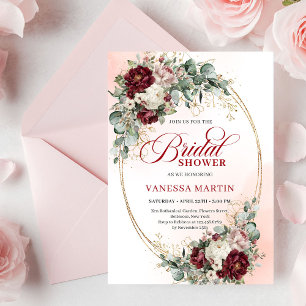 Invitation Fête de mariage bohème burgundy Fleurs & Eucalyptu