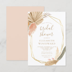 Invitation Fête de mariage bohème chic avec cadre doré et her