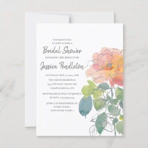Invitation Fête de mariage bohème florale aquarelle corail ro