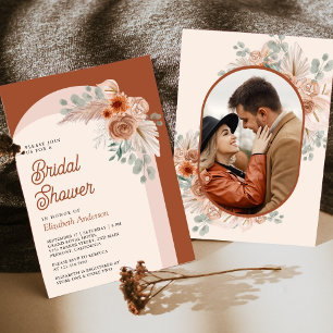 Invitation Fête de mariage Bohème Florale en Terracotta Pampa