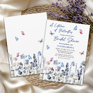 Invitation Fête de mariage champêtre aux papillons et fleurs
