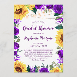Invitation Fête de mariage champêtre avec bordure florale vio
