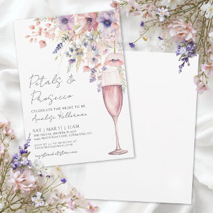Invitation Fête de mariage champêtre avec pétales et prosecco