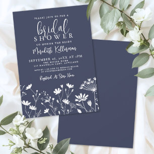 Invitation Fête de mariage champêtre bleu marine