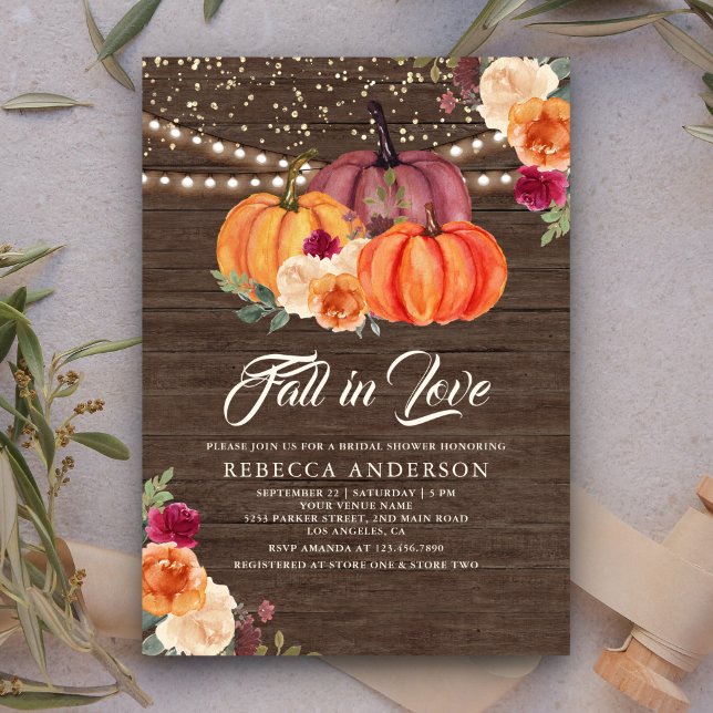 Invitation Fête de mariage champêtre en bois de citrouille fl (Créateur téléchargé)