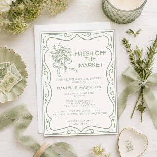 Invitation Fête de mariage champêtre vert frais du marché