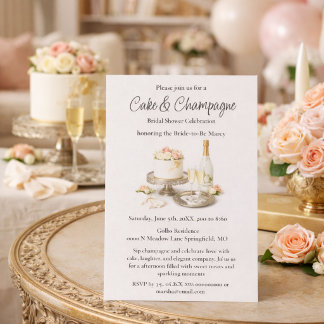 Invitation Fête de mariage chic avec gâteau et champagne
