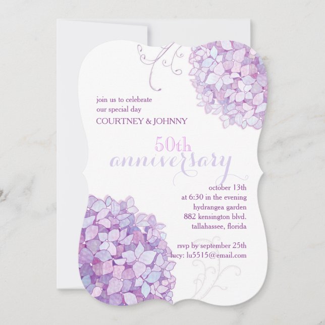 Invitation Fête de mariage de 50 ans Élégantes Hydrangeas (Devant)