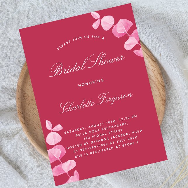 Invitation Fête de mariage de luxe eucalyptus blanc magenta (Créateur téléchargé)