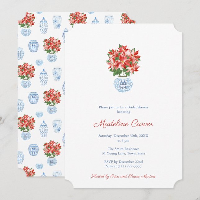 Invitation Fête de mariage de Noël Red Poinsettia Holidays (Devant / Derrière)