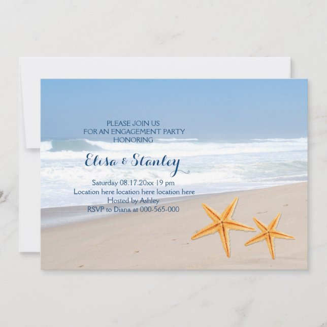Invitation Fête de mariage de plage d'été Starfish (Devant)