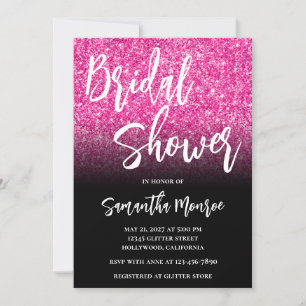 Invitation Fête de mariage dégradé noir paillettes rose vif