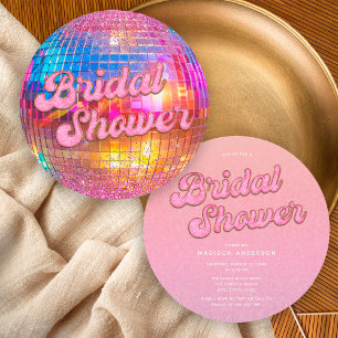 Invitation Fête de Mariage Disco Balle Paillettes Or Rose Cha