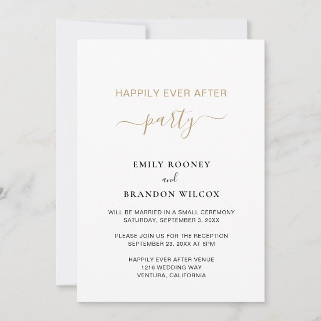 Invitation Fête de Mariage d'Or Happily Ever After (Devant)