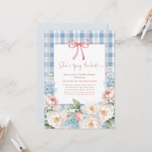 Invitation Fête de mariage élégante bleue rose florale à ruba