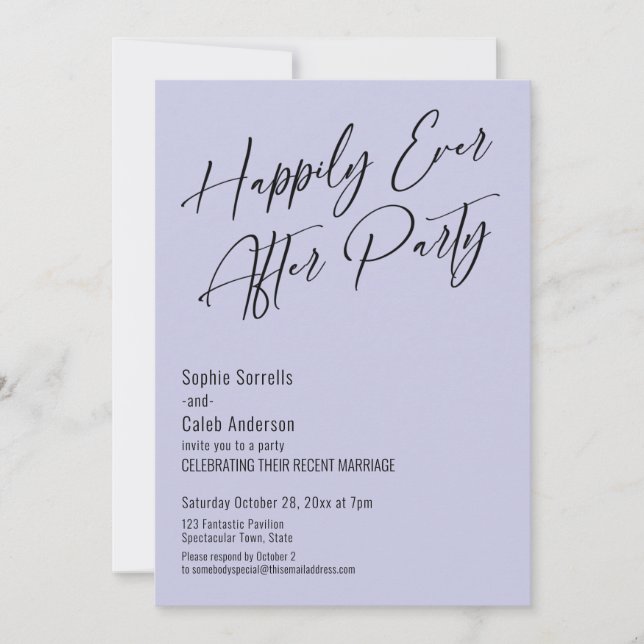 Invitation Fête de Mariage Élégante et Moderne Lavande (Devant)