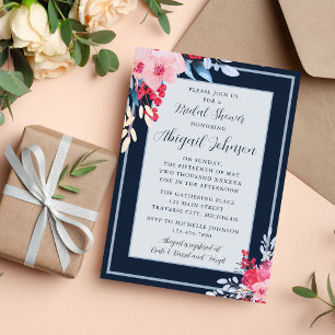 Invitation Fête de mariage élégante florale rose et bleue pou