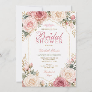 Invitation Fête de mariage élégante rose blush floral 