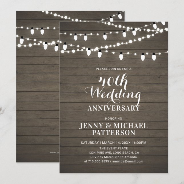 Invitation Fête de Mariage et de Lumières en Bois Rustique (Devant / Derrière)