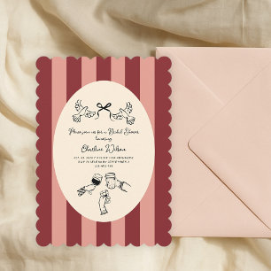 Invitation Fête de mariage fantaisiste à rayures rouges et ro