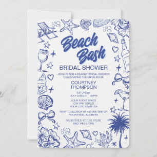 Invitation Fête de mariage fantaisiste bleue dessinée à la ma