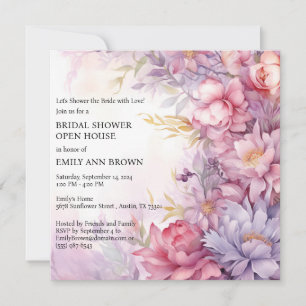 Invitation Fête de Mariage Fantaisiste Florale en Maison Ouve