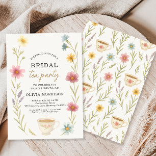 Invitation Fête de mariage fleurie à la théière aux fleurs sa