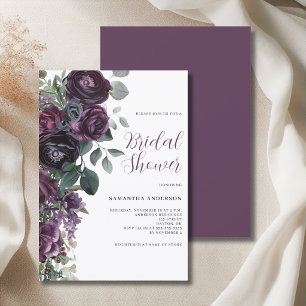 Invitation Fête de mariage fleurie violet foncé et sombre