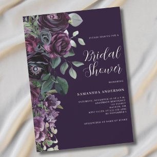 Invitation Fête de mariage fleurie violet foncé et sombre