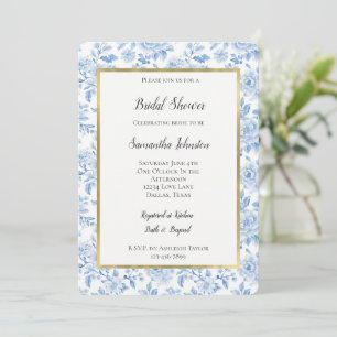 Invitation Fête de mariage Fleurs Blanches Bleues Romantiques