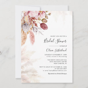 Invitation Fête de mariage floral avec herbe de la pampa