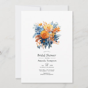 Invitation Fête de mariage floral bleu, orange et jaune