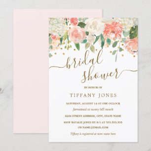 Invitation Fête de mariage Floral Blush Rose Gold Confettis