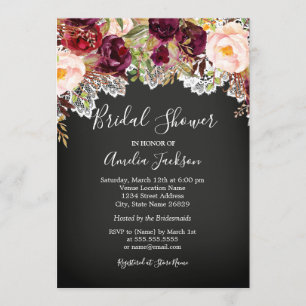 Invitation Fête de mariage Floral Chalkboard Bourgogne