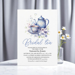 Invitation Fête de mariage Floral Chinoiserie Théière Bleue