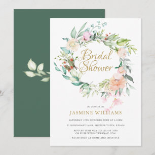 Invitation Fête de mariage Floral Gold Script Wild Rose