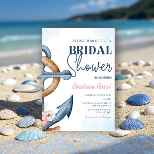 Invitation Fête de mariage Floral Naútico à rayures d'ancre