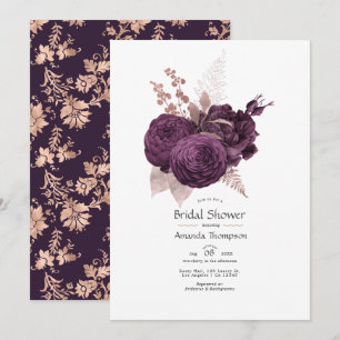 Invitation Fête de mariage floral or et violet foncé