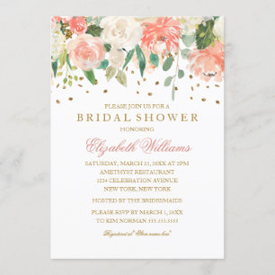 Invitation Fête de mariage Floral Pailleté Peach