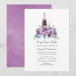 Invitation Fête de mariage Floral Pop Fizz Clink Violet