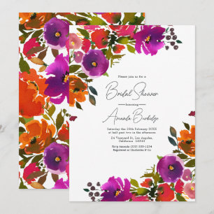 Invitation Fête de mariage floral pourpre et orange