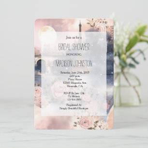 Invitation Fête de mariage Floral Romantique Paris Tour Eiffe