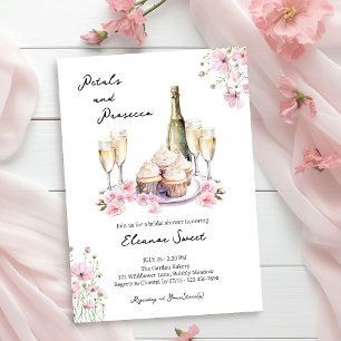 Invitation Fête de mariage floral rose Pétales et Prosecco