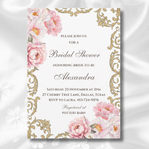 Invitation Fête de mariage floral vintage Pivoine rose