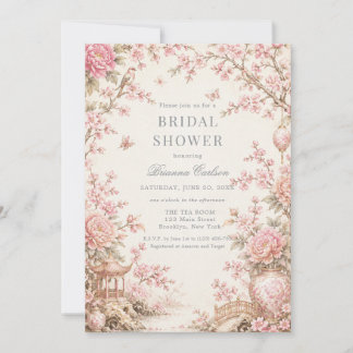 Invitation Fête de mariage florale en chinoiserie rose